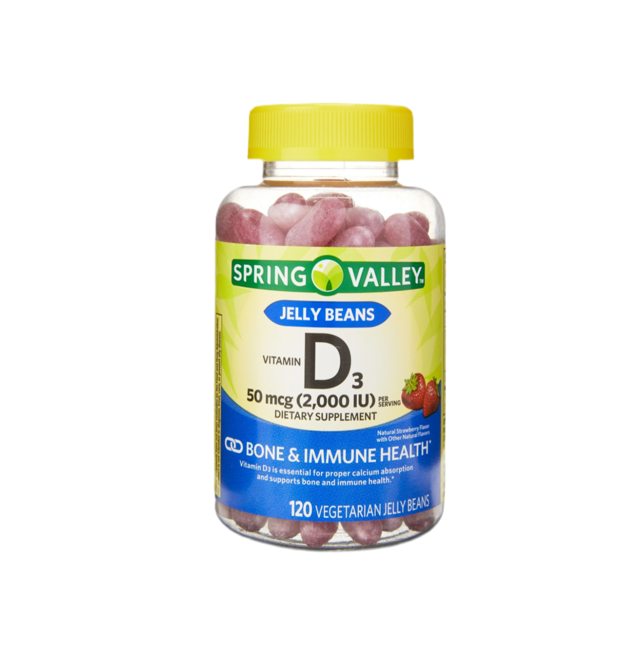 Spring Valley Vitamina D3 Hueso y Suplemento Dietético de Salud Inmune Gelatina Vegetariana, 50 Mcg, 120