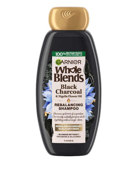 Whole Blends Garnier Champú Limpiador Reequilibrante con Carbón Negro, Todos los Tipos de Cabello 11.7 fl oz