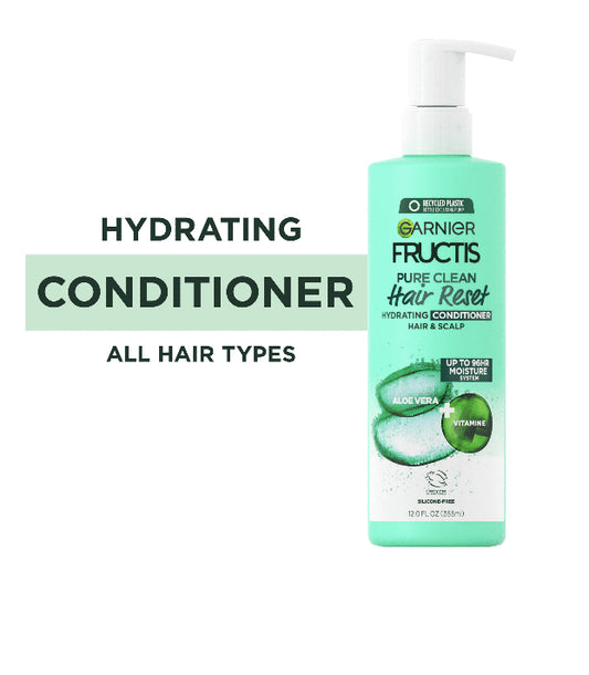 Garnier Fructis Acondicionador Hidratante Pure Clean Hair Reset con Aloe Vera, 12 fl oz