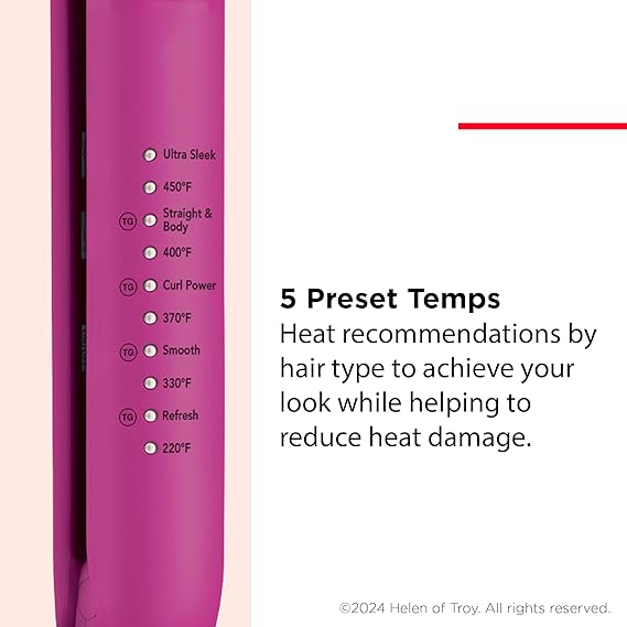 Revlon Easy Heat 1” Precision Flat Iron | Hair Straightener with Ceramic Tourmaline Plates for Less Damage and 5 Preset Temps with Heat Recommendations by Hair Type