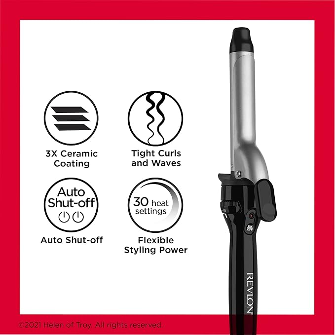 Revlon Perfect Heat Triple Ceramic Curling Iron | For Silky Smooth Medium Curls (1 in)