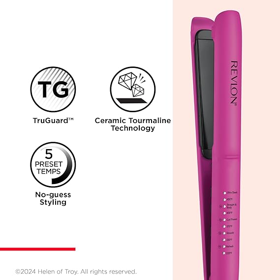 Revlon Easy Heat 1” Precision Flat Iron | Hair Straightener with Ceramic Tourmaline Plates for Less Damage and 5 Preset Temps with Heat Recommendations by Hair Type