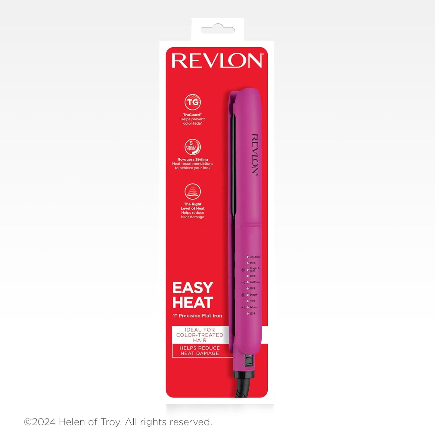 Revlon Easy Heat 1” Precision Flat Iron | Hair Straightener with Ceramic Tourmaline Plates for Less Damage and 5 Preset Temps with Heat Recommendations by Hair Type